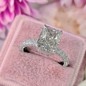 Radiant Cushion-Cut Halo Diamond Ring in Silver